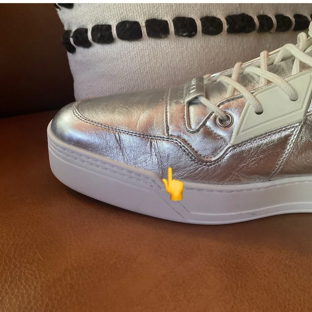 Gucci Argento Metallic Silver High Top Leather Trainers Size 14